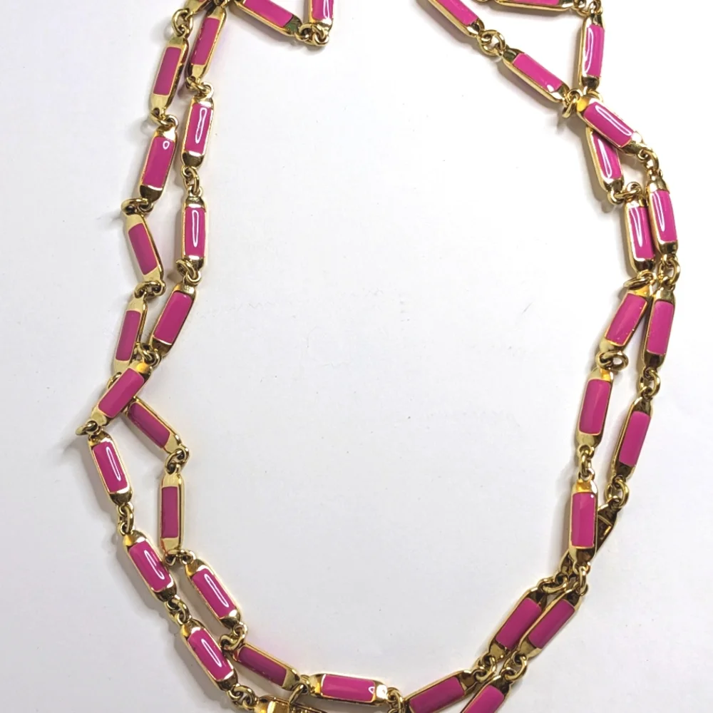 J. Crew Gold-Tone & Pink Enamel Link Necklace‎ – 43”